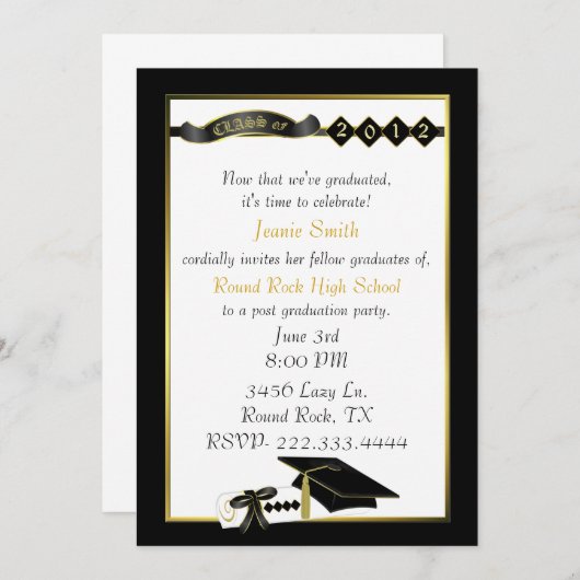 Élégant Black and Gold Graduation Party Invitation (Devant / Derrière)
