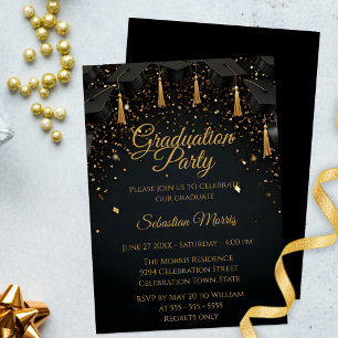 Elegant Black and Gold Graduparty Kaart