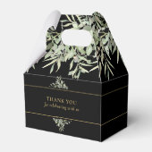 Elegant Black and Gold Greenery Weddenschap Hartel Bedankdoosjes (Achterkant)