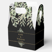 Elegant Black and Gold Greenery Weddenschap Hartel Bedankdoosjes (Geopend)