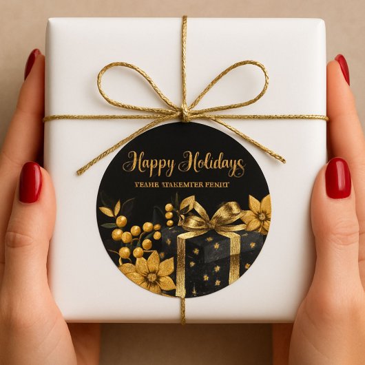 Elegant Black and Gold Happy Holidays Sticker