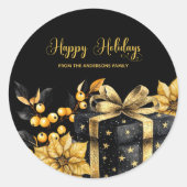 Elegant Black and Gold Happy Holidays Sticker (Devant)