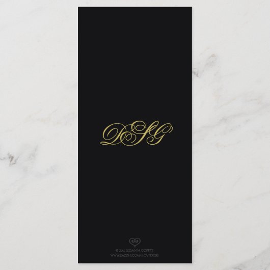 Elégant Black and Gold Heart Flourish Menu Mariage (Dos)