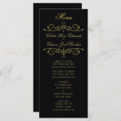 Elégant Black and Gold Heart Flourish Menu Mariage (Devant / Derrière)