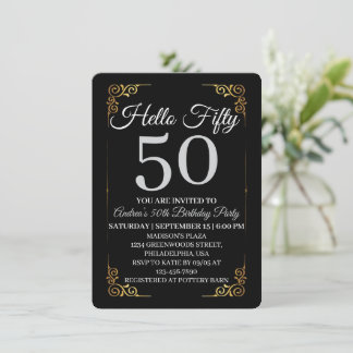 Elegant Black and Gold Hello 50th For Women Kaart