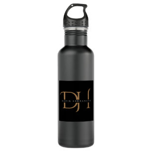 Elegant Black and Gold Initialen Monogram Modern Waterfles