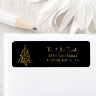 Elegant Black and Gold kerstboom Adres Labels