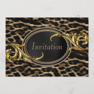 Elegant Black and Gold Leopard Party Kaart