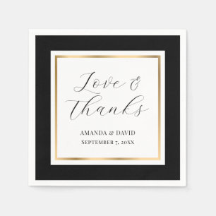 Elegant Black and Gold Love and Bedankt Wedding Servet