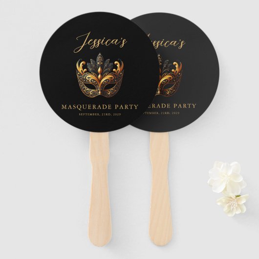 Elegant Black and Gold Masquerade Party Handwaaier (Voorkant en achterkant)