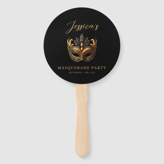 Elegant Black and Gold Masquerade Party Handwaaier (Voorkant)