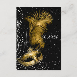 Élégant Black and Gold Masquerade Party RSVP