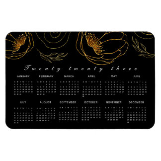 Elegant Black and Gold minimalist Agenda 2023 Magneet