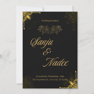Elegant Black and Gold Modern Wedding Invitation Kaart