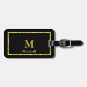Elegant Black and Gold Monogram en Name Sjabloon Bagagelabel (Voorkant horizontaal)