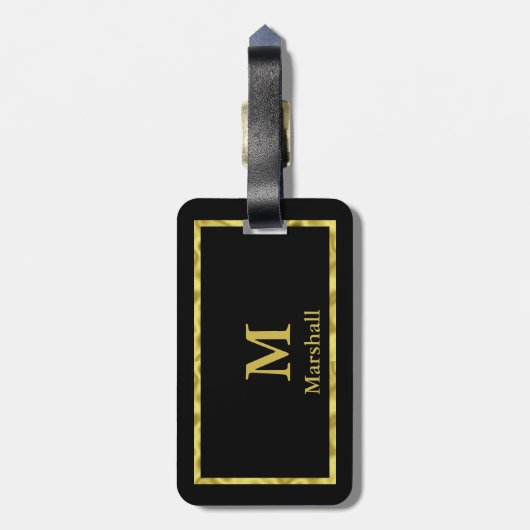 Elegant Black and Gold Monogram en Name Sjabloon Bagagelabel (Achterkant verticaal)