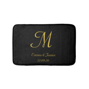 Elegant Black and Gold Monogram Name Passen getrou Badmat