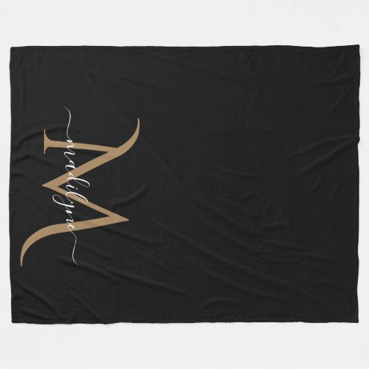 Elegant Black and Gold Monogram Script Name Bab Fleece Deken (Voorkant (Horizontaal))