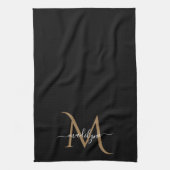 Elegant Black and Gold Monogram Script Name Kit Theedoek (Verticaal)