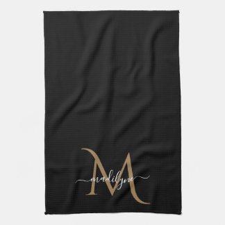 Elegant Black and Gold Monogram Script Name Kit Theedoek