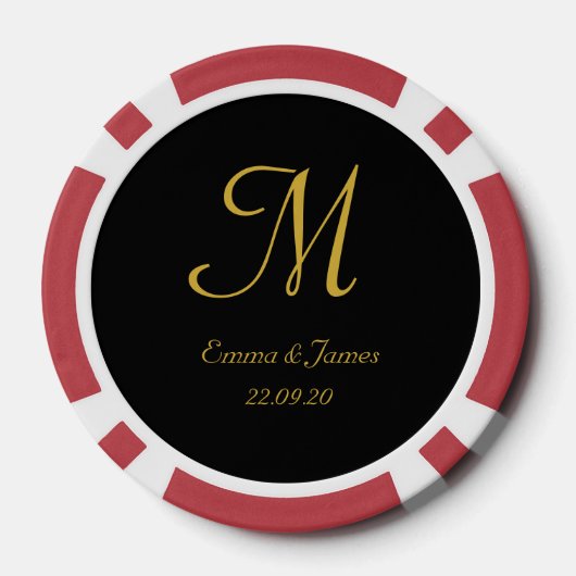 Elegant Black and Gold Monogram Script Weddenschap Poker Chips (Achterkant)
