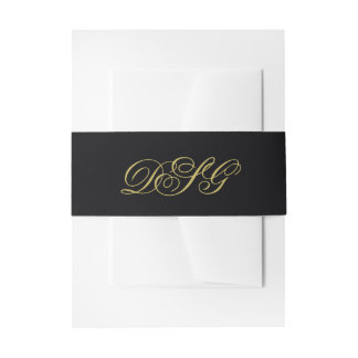 Elegant Black and Gold Monogram Weddenschap Uitnodigingen Wikkel
