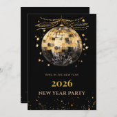 Elegant Black and Gold New Year Invitation Card (Devant / Derrière)