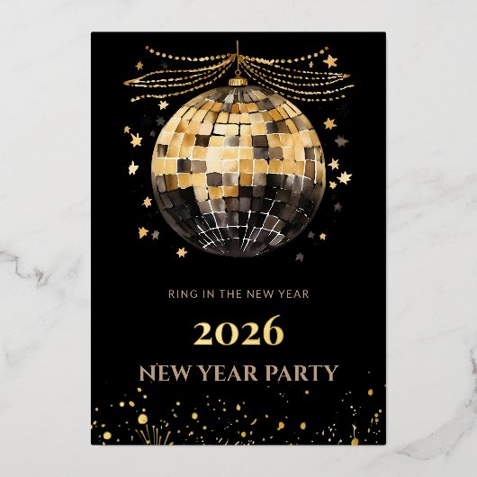 Elegant Black and Gold New Year Invitation Card (Recto)