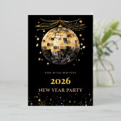 Elegant Black and Gold New Year Invitation Card (Debout devant)