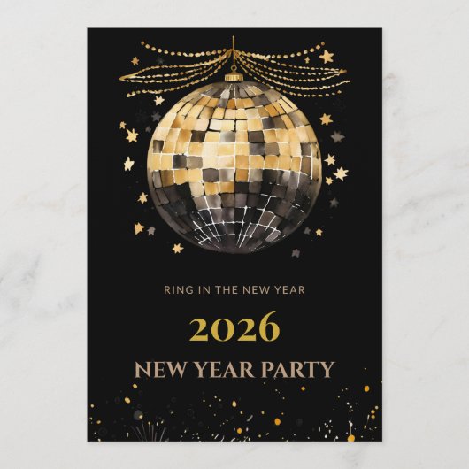 Elegant Black and Gold New Year Invitation Card Kaart (Voorkant)