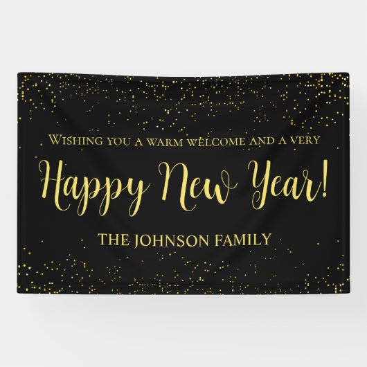 Elegant Black and Gold New Year’s Greeting Spandoek (Horizontaal)