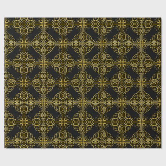 Elegant Black and Gold Ornate Christmas Wrapping Cadeaupapier (Vlak)