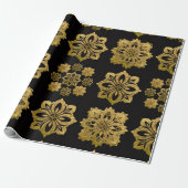 Elegant Black and Gold Ornate Christmas Wrapping P Cadeaupapier (Uitgerold)