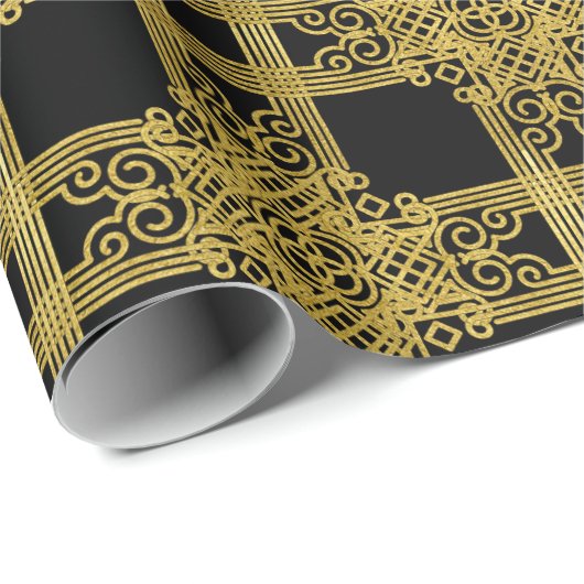 Elegant Black and Gold Ornate Christmas Wrapping P Cadeaupapier (Rol Hoek)