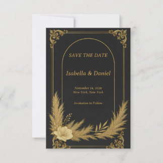 Elegant Black and Gold Save the Date Card