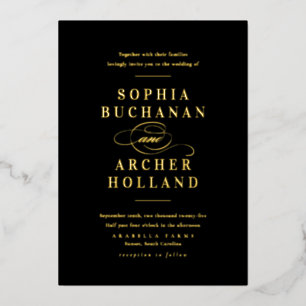 Elegant Black and Gold Script Classic Wedding Folie Uitnodiging