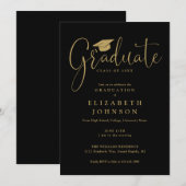Elegant Black and Gold Script Graduparty Kaart (Voorkant / Achterkant)