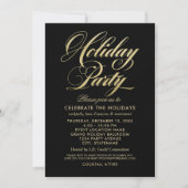 Elegant Black and Gold Script Holiday Party Kaart (Voorkant)