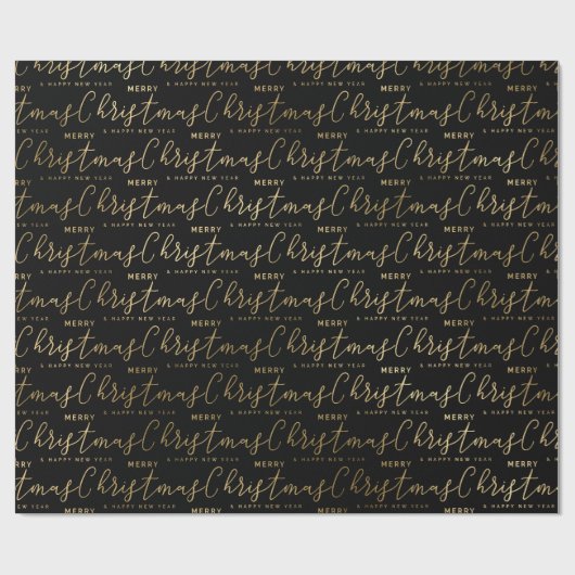 Elegant Black and Gold Script Merry Kerstmis Cadeaupapier (Vlak)