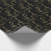 Elegant Black and Gold Script Merry Kerstmis Cadeaupapier (Hoek)