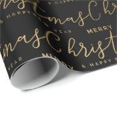 Elegant Black and Gold Script Merry Kerstmis Cadeaupapier (Rol Hoek)