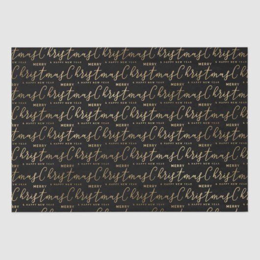 Elegant Black and Gold Script Merry Kerstmis Tissuepapier (Voorkant)