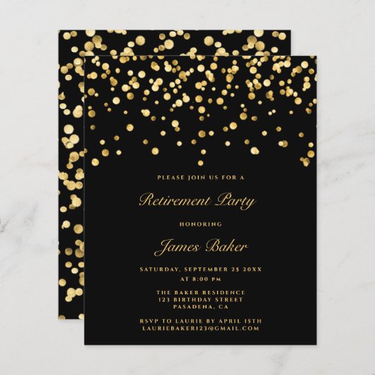 Elegant Black and Gold Script Retirement Party (Voorkant / Achterkant)