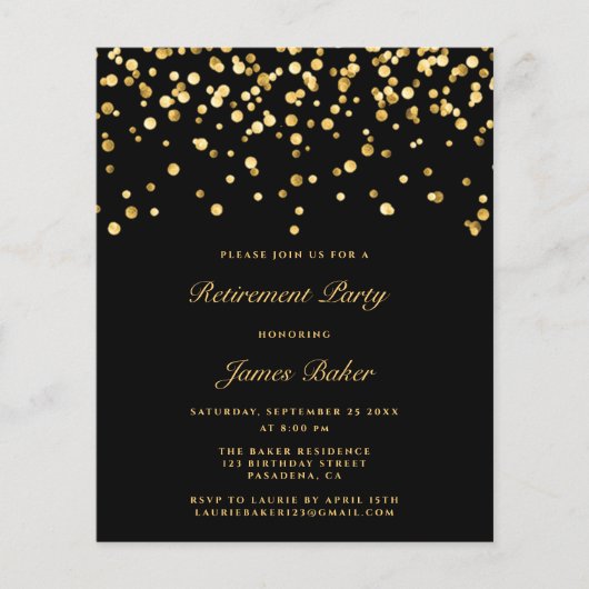 Elegant Black and Gold Script Retirement Party (Voorkant)