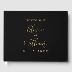 Elegant Black and Gold Script Weddenschap Gastenboek