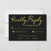 Elegant Black and Gold Script Wedding RSVP Card (Devant)