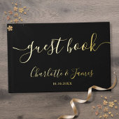 Elegant Black and Gold Signature Script Weduwen Gastenboek
