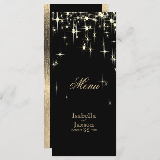 Elegant Black and Gold Starlights Weddenschap - Me Menu (Voorkant / Achterkant)