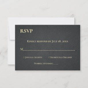 Elegant Black and Gold Typography Rustic Wedding RSVP Kaartje