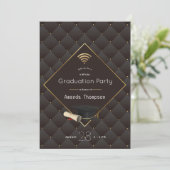 Elegant Black and Gold Virtual Graduparty Kaart (Staand voorkant)
